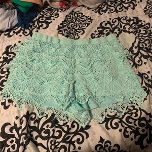 Mint lace shorts